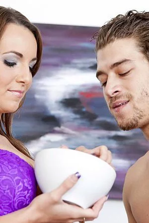 Brown haired chick Jenna Rose with tattoo sucks a cock before getting her neat pussy penetrated