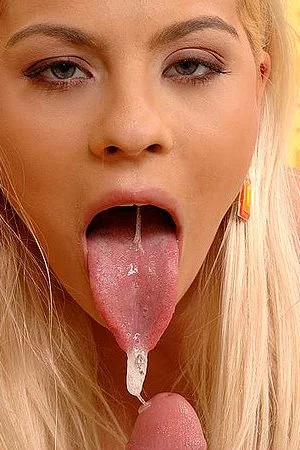 Blonde Jasmine Rouge with juicy tits milks cock with her mouth after playing with banana