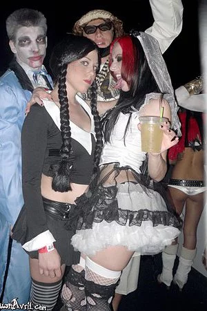 Steamy gothic party with horny Dawn Avril as a bride playing around and having her tits kissed