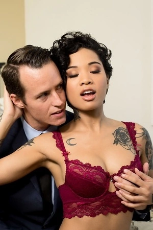 Honey Gold takes rock hard cock in her oriental pussy