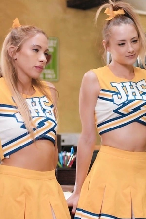 Blonde cheerleaders Kyler Quinn and Khloe Kapri get their tight holes drilled