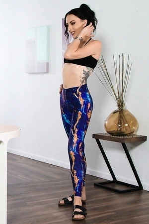 Dark-haired masseuse with natural tits pleases bearded dude in the bathroom