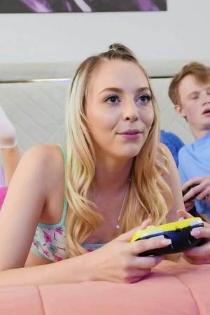 Cute blondie with natural tits seduced her stepbrother