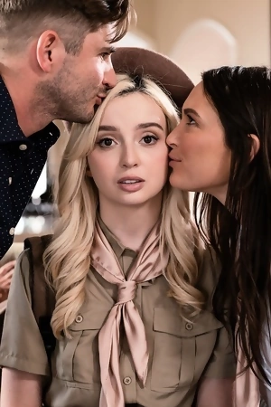 Lexi Lore and Katrina Colt share rock hard cock on the couch