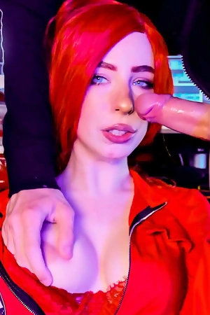 Molly Redwolf gives head and gets fucked through the hole in her pants