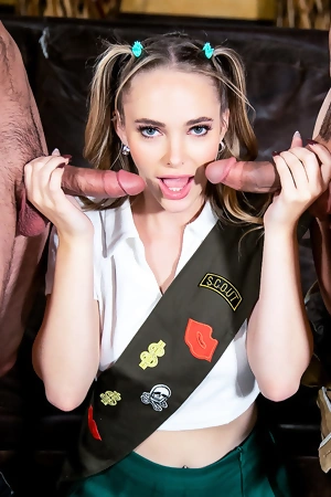 Cute scout girl Athena Fleurs gets properly fucked in threesome