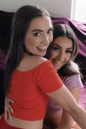 Bailey Base and Violet Gems pleasuring bald-headed dude in POV