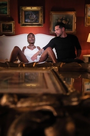 Short-haired ebony pleasures two white dudes at the same time