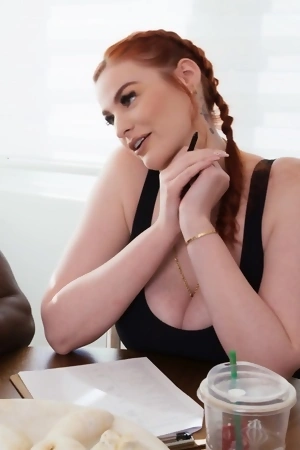 Pigtailed whore Abigaiil Morris blows and rides BBC with an extra passion