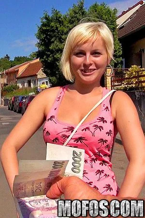 Sexy blonde Alexis Leone strips then sucks and fucks guyâ€™s cock for money