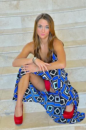 Delicious teen girl with great body Marry Lynn takes of her dress outdoors and poses