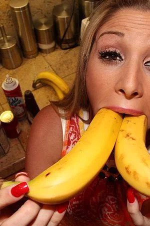 Malia Kelly gags on two bananas then gets fucked and takes cock deep down her horny throat