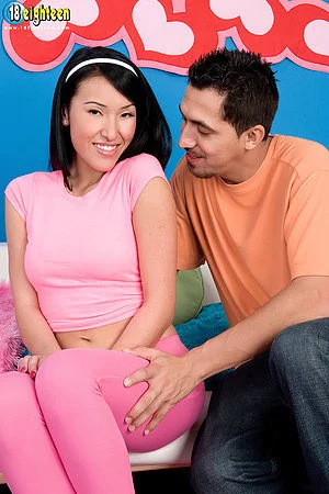 Man is kissing hot Jayden Lee and slowly taking her pink pantyhose down