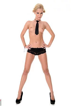 Cute teen blonde Tracy Gold is getting her sexy short skirt pulled off and then bent in hot pose and got nude