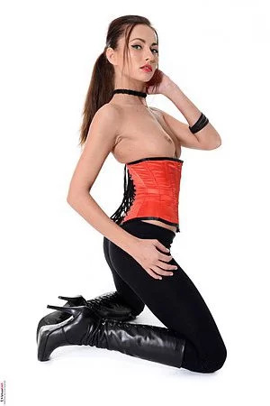 Maybe she doesn't have big boobs, but Michaela Isizzu knows how to tease in underbust corset