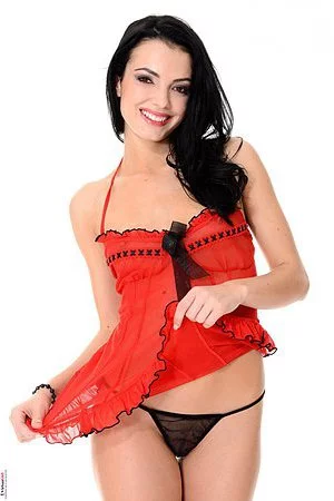 Arousing brunette Sapphira A enjoys in stripping her lingerie off and posing without anything on