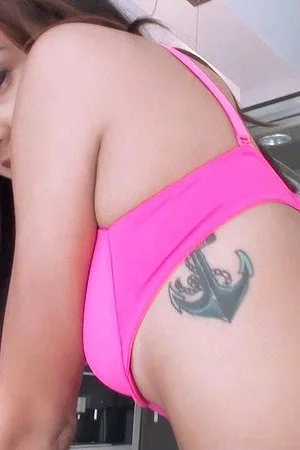 Latin teen Janice Griffith bends over to the man and gets probed through the pantyhose hole