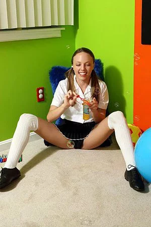 Lustful teenager Aubrey Star is losing off uniform and spreading for hottest masturbation