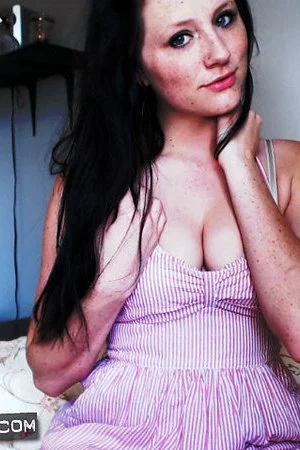 Pale brunette beauty Freckles starts off a steamy softcore session by groping her hot boobs.