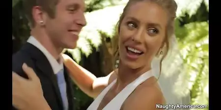 Sexy blonde bride Nicole Aniston is passionately kissed by the excited fiancÃ©