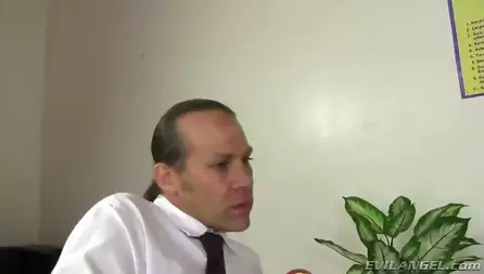 Gorgeous blonde Natasha Starr is excitingly swallowing the black piston of her boss