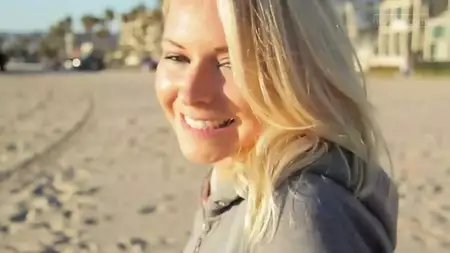 Classy blonde Lena Nicole takes a stroll on the beach before coming home to finger her sweet cooch.