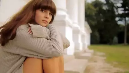 Sweet brunette teen Katrin Femjoy showing the hot nude skin on a cool day