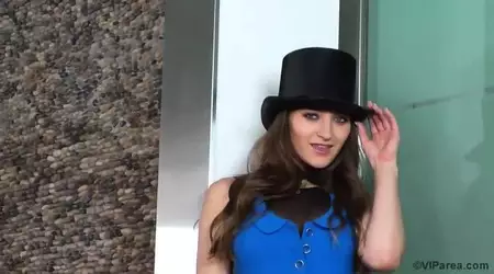 Brunette chick Dani Daniels performs horny dance show in sexy lingerie and hat