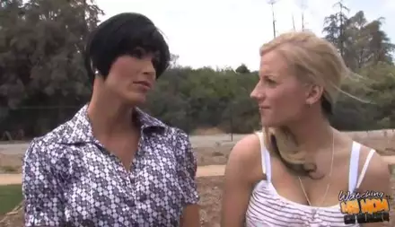 Black male takes cock out of pants and allows cute Haley Cummings and Shay Fox worship it