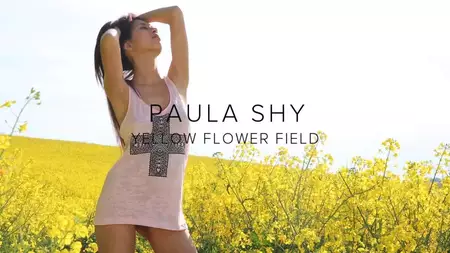 Naughty brunette Christy Charming is naked in the middle of the yellow field