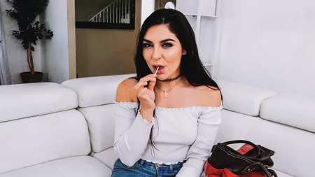 Dark-haired seductress fucks herself with dildo