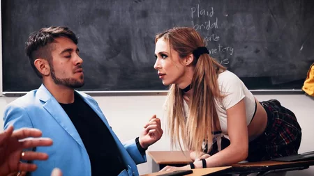 Kinky schoolgirl Aiden Ashley gets eaten out and fucked on the table