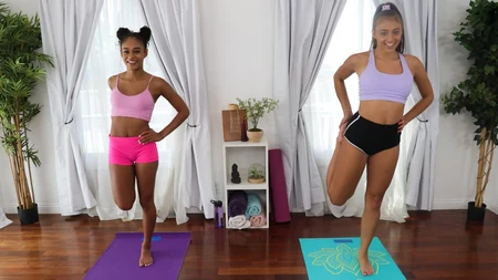 Yoga babes Gia Derza and Scarlit Scandal licking on the floor