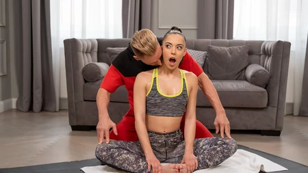 Hot yoga babe Anastasia Brokelyn gets boned on the couch