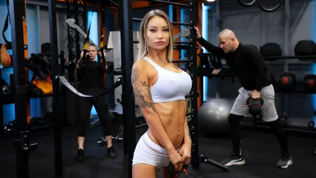 Saucy chick Monika Fox gets double penetrated in the gym