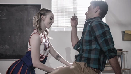 Pigtailed schoolgirl with glasses gets boned in the classroom