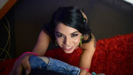 Gina Valentina gets down on her knees to suck big pulsating cock