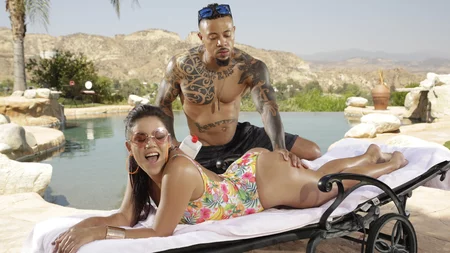 Saucy brunette with glasses gets assfucked by tattooed black dude