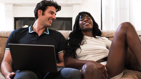 Black hussy Nicole Kitt enjoys riding white cock