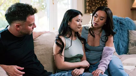 Lulu Chu and Kimmy Kimm take turns getting their Asian pussies drilled