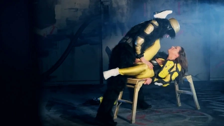 Abigail Mac sucks thick throbbing cock and gets fucked through the hole in her pants