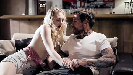 Eighteen-year-old teenie gets eaten out and shagged by tattooed stallion