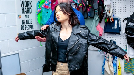 Lulu Chu takes cum on her natural tits after servicing older man