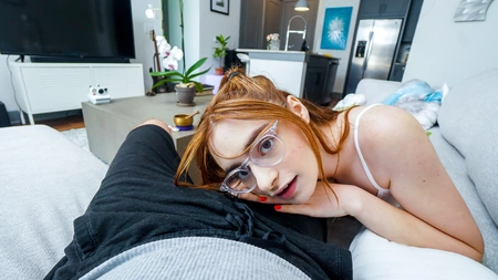 Nerdy redhead teen with glasses gets her tight anus drilled