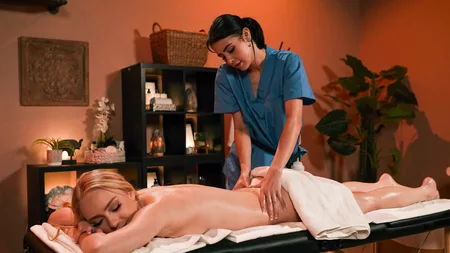 Kylie Rocket and Braylin Bailey fucking on the massage table