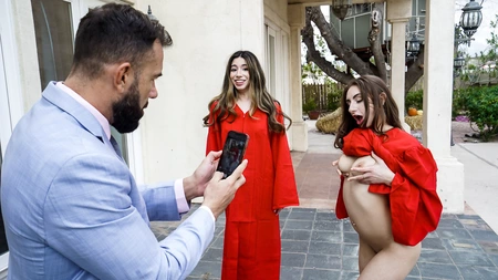 Just graduated babes Penelope Kay and Camila Cream rammed on the couch