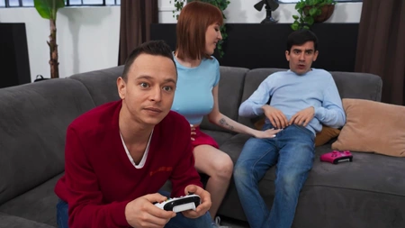 Tattooed redhead bimbo Lilly Mays shagged in the living room