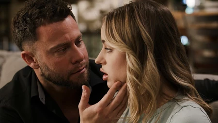 Saucy blonde babe Anna Claire Clouds pleasures bearded dude on the couch