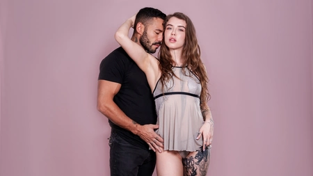 Lavishly tattooed bimbo Eden Ivy pleasures bearded dude in bed