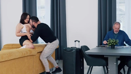 Raven-haired tart Peachy Alice gets sodomized in the living room